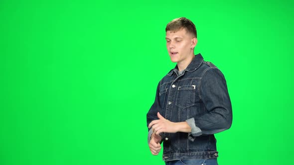 Guy Goes and Dances, Smiles and Rejoices on a Green Screen, Chroma Key