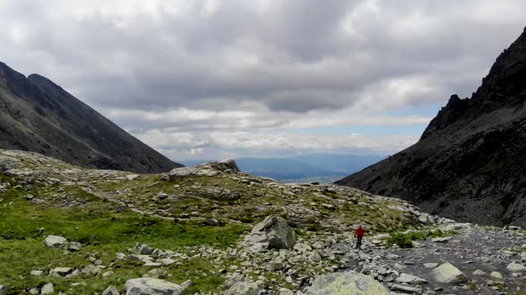 Reveal Of Majestic Landscape On The Mountain In High Tatras In Slovakia With People