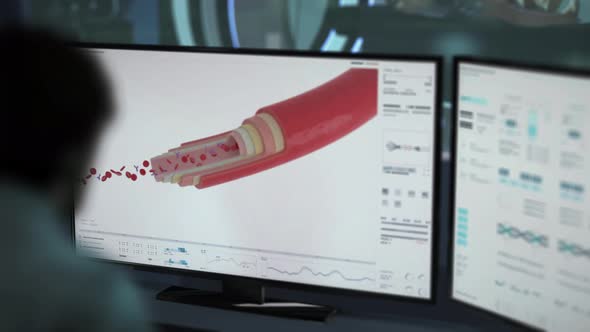 Doctor Scans Patients Vein By Medical Software To Examine Antibodies In Blood