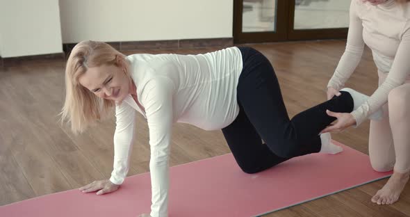 Pregnant Woman and Her Personal Trainer Doing Stretching Exercises