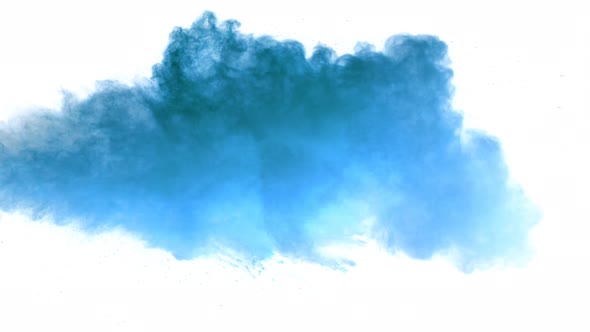 Super Slow Motion Shot of Blue Powder Explosion Isolated on White Background at 1000Fps
