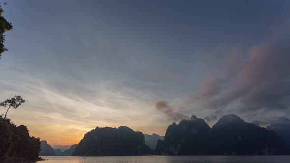 Time Lapse Sunrise On The Island In Lagoon.