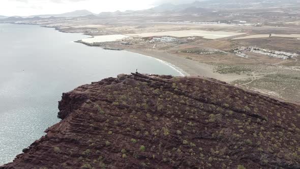 View of a drone from montana roja to the beach of el tejita on the canary island tenerife in the atl