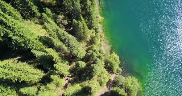 Kolsay Lake Among Green Hills and Mountains.