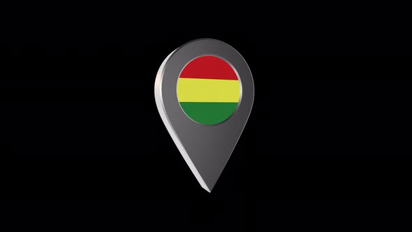 3d Animation Map Navigation Pointer With Bolivia Flag With Alpha Channel - 4K