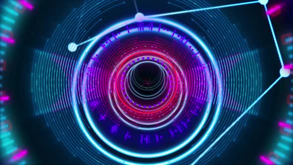 Colourful circles and shapes moving and rotating alt