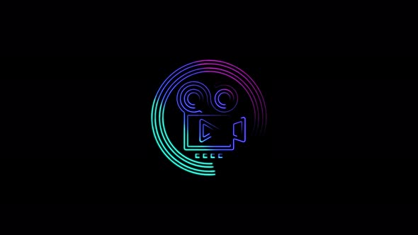 Video camera icon abstract seamless animation 4K neon lines. Beautiful animation