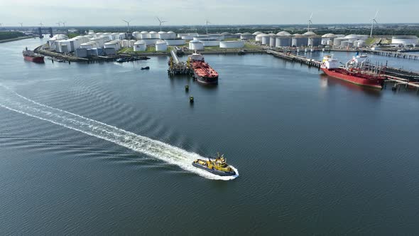 Tugboat Patrolling the Waters of the Port of Rotterdam