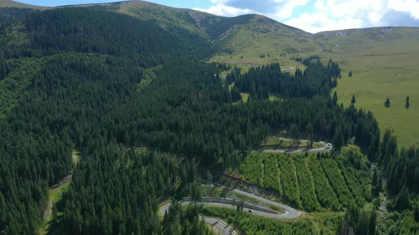 Aerial View Of Famous Romanian Mountain Road Transalpina 