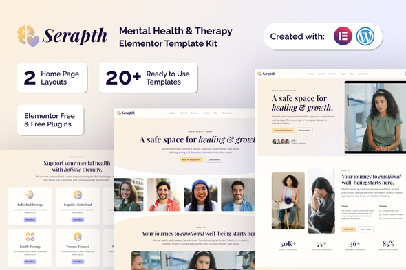 Serapth – Mental Health & Therapy Elementor Template Kit – 0 Sold!