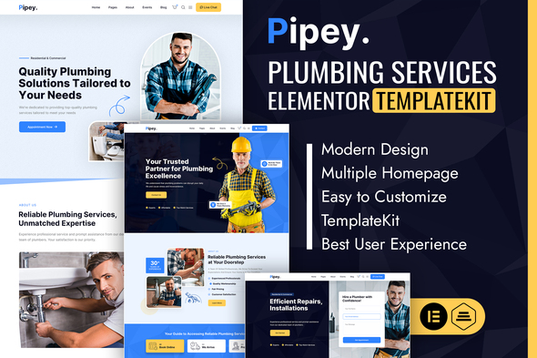 Pipey – Plumber Services Elementor Template Kit – 0 Sold!