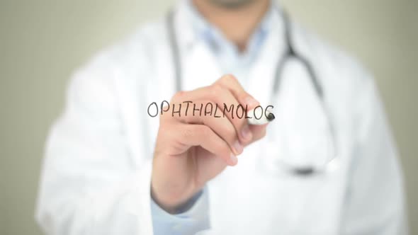 Ophthalmology, Doctor Writing on Transparent Screen