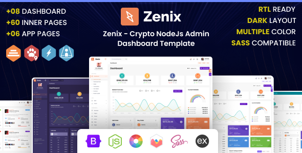 Zenix – Node Js Crypto Admin Dashboard Template – 0 Sold!