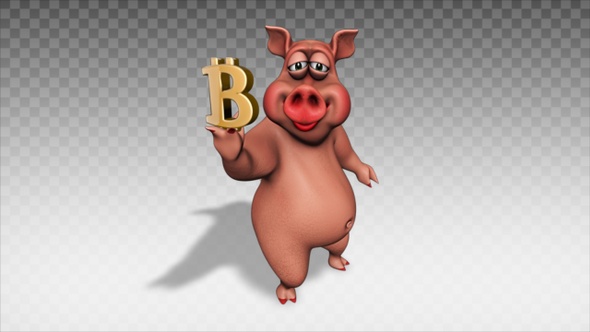 Cartoon Pig - Show Bitcoin Symbol