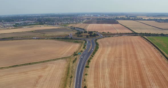 Aerial view of M11 J11 Trumpington junction in the UK