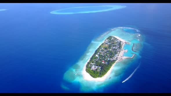 Aerial top view travel of relaxing coastline beach voyage by blue sea with white sand background of 