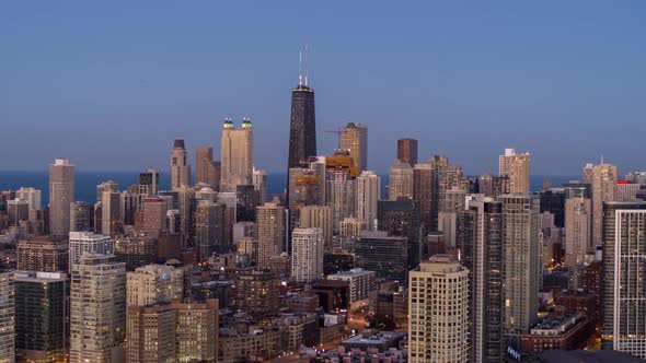 Chicago Cityscape at Blue Hour - Aerial Shot