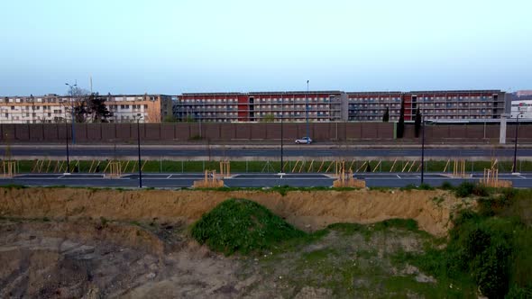 Aerial view of the "École Nationale de l'Aviation Civile" in Toulouse, France, early in the morning.