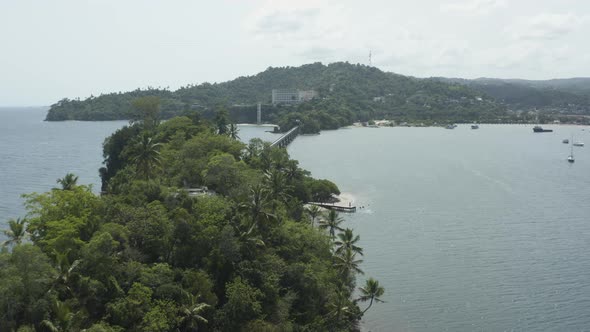 Scenic View Of Dominican Republic Peninsula and The Los Puentes Bridge - aerial shot