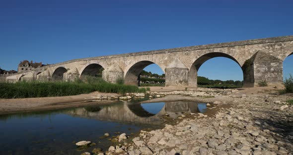 Gien, Loiret department, France. Low water level in the Loire river during a dryness season.