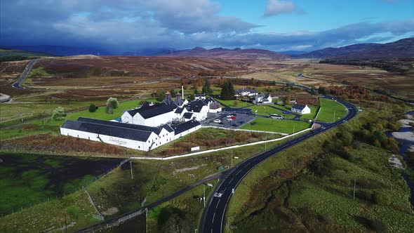 Flying Towards a Distillery in Dalwhinnie Scotland