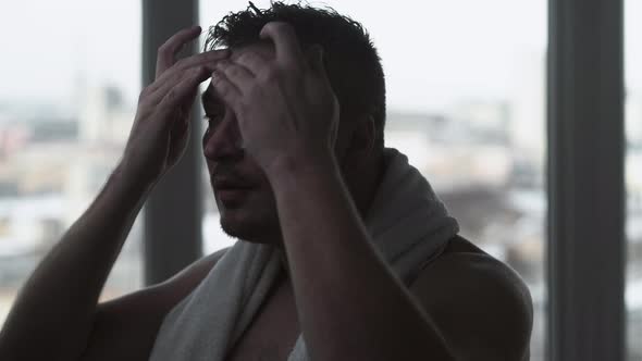 Male Skincare Facial Treatment Man Applying Cream