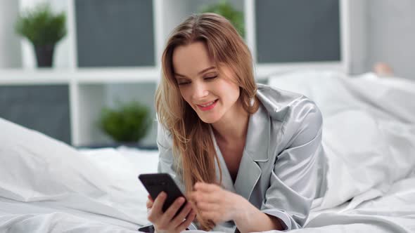 Happy Morning Female Talking on Video Call Use Smartphone