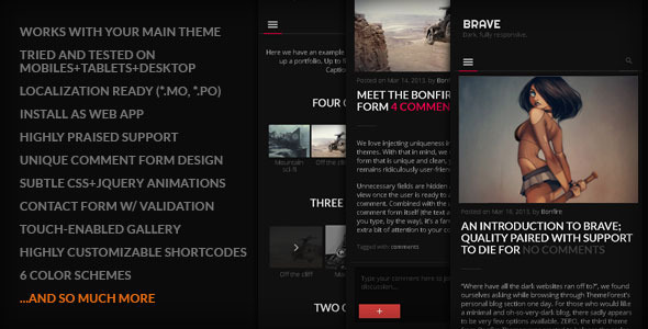 BRAVE - A dark, clean, fully responsive WP theme