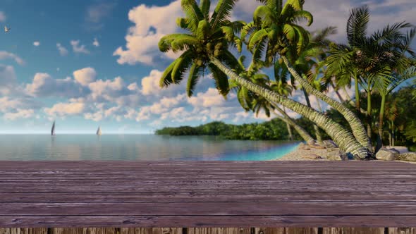 Empty Wooden Planks With Blur Beach On Background HD