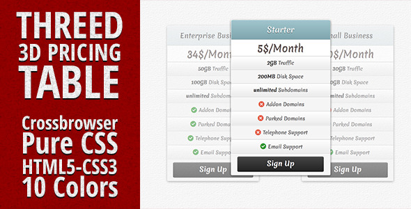Threed - 3D Pure CSS Pricing Table