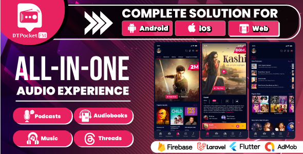 DTPocketFM - Podcasts, AudioBooks, Novels, Threads, Music Flutter App (Android-iOS-Web)  Admin Panel