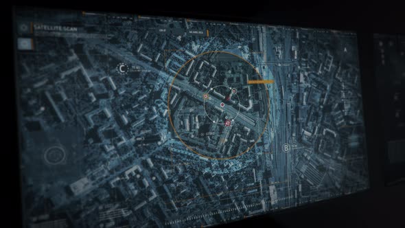 Robot drone has detected the criminals position in the urban area of the town alt