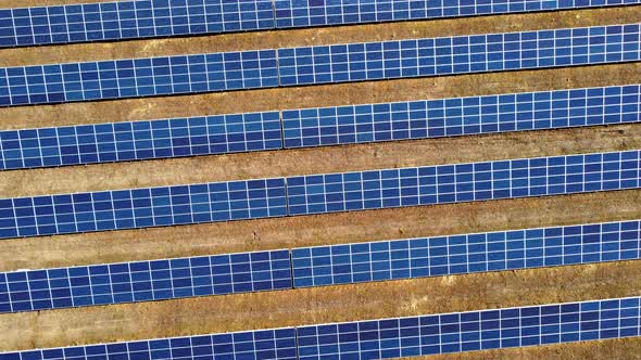 Aerial Drone View Flight Over Solar Power Station Panels