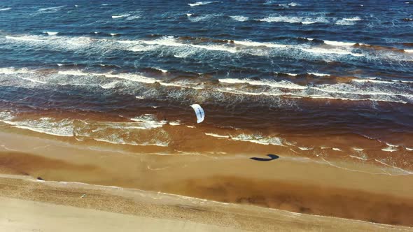 Aerial Shot of Kiteboarders and Kitesurfers of the Baltic Sea Latvia 