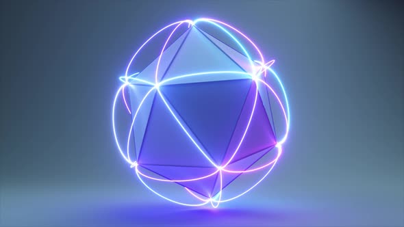 Abstract Volumetric Polygon with Connecting Neon Lines at the Corners