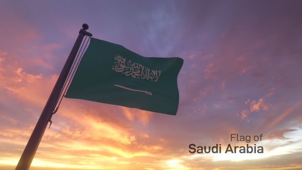 Saudi Arabia Flag on a Flagpole V3