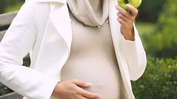 Pregnant Lady With Big Belly Feeling Sick After Biting Apple Suffering Toxicosis