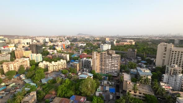 drone shot birds-eye view Andheri marol metro station Mumbai international airport Mumbai India  wid