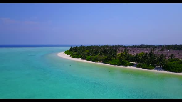 Aerial drone view sky of idyllic sea view beach voyage by turquoise sea and white sand background of