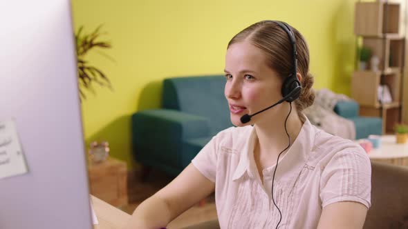 Pretty Lady Working at Call Centre From Home She