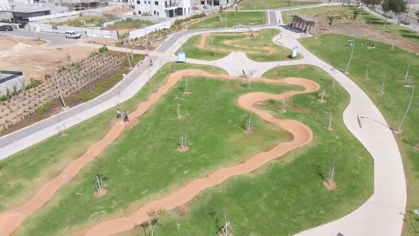 Aerial Shot of Bikes Park At New Neighborhood at Netivot City