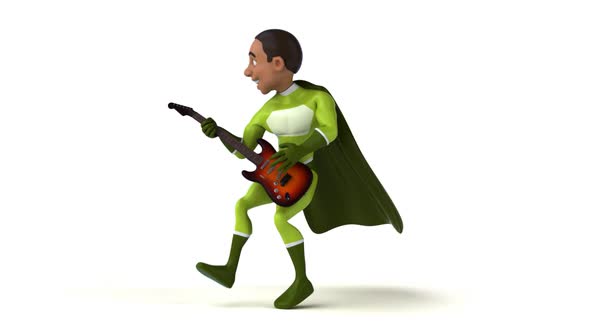 Fun 3D cartoon superhero with a guitar