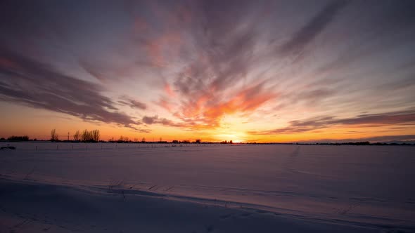 Sunset time lapse over winter landscape in Idaho