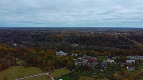 Aerial View of the Krimulda Palace in Gauja National Park Near Sigulda and Turaida, Latvia. 4K Video