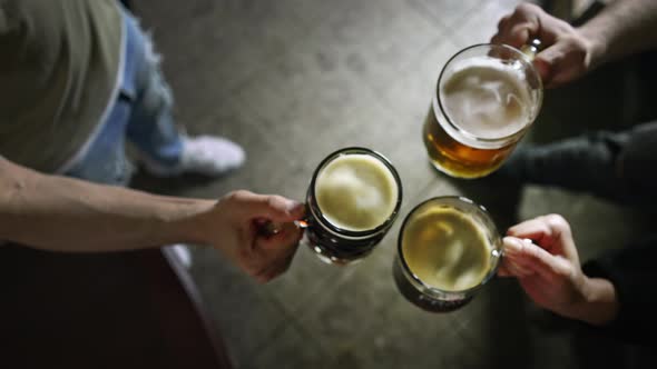 People Cheer with Beer Glasses