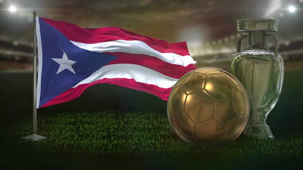 Puerto Rico Flag With Football And Cup Background Loop