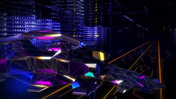 Futuristic Starship is Crossing the Digital World inside of the Virtual Reality alt