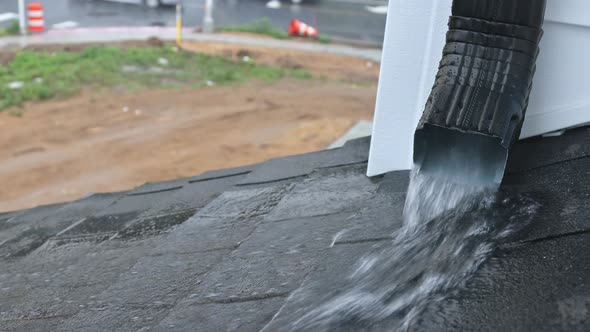 Working Gutter on a Rainwater Dripping From the Roof During the Rainy Season