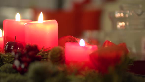 Christmas Advent Candles on a Table in an Apartment - Closeup