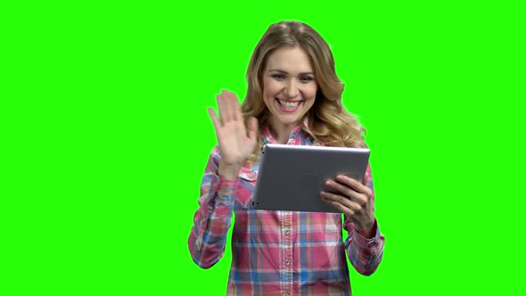 Woman Having a Video Call on Green Screen